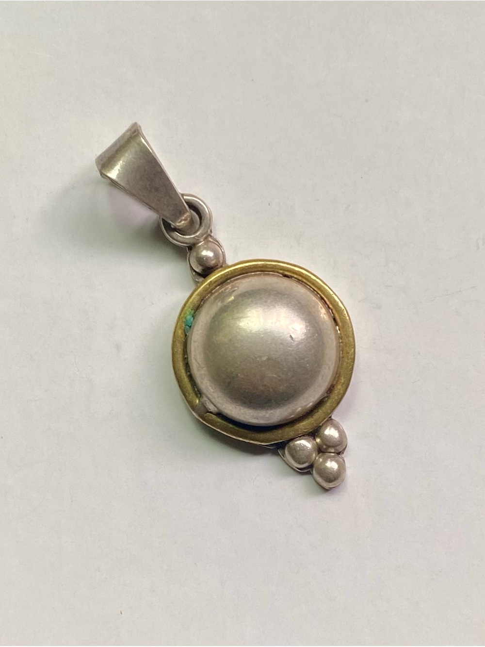 Mexico Sterling Silver & Gold Accent Round Dome Pendant - Silver